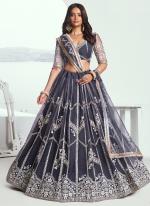 Butterfly Net Dark Grey Wedding Wear Sequins Work Lehenga Choli